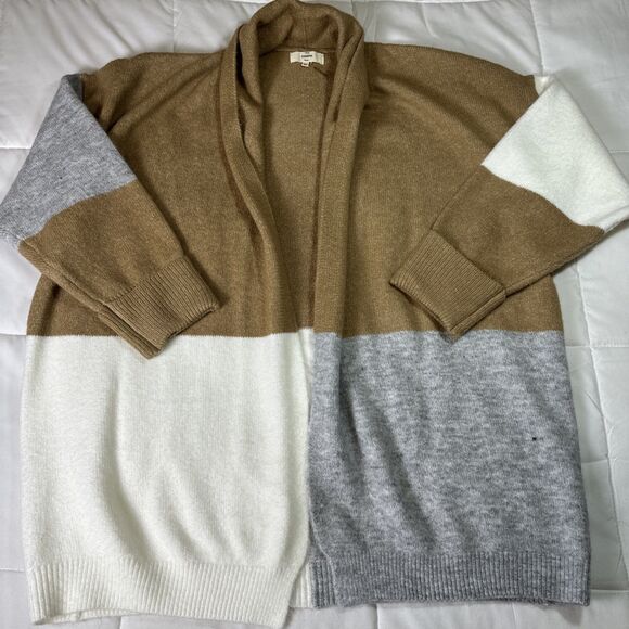 Entro Colorblock Oversized Open Front Cardigan Brown Gray White Medium - Picture 1 of 9
